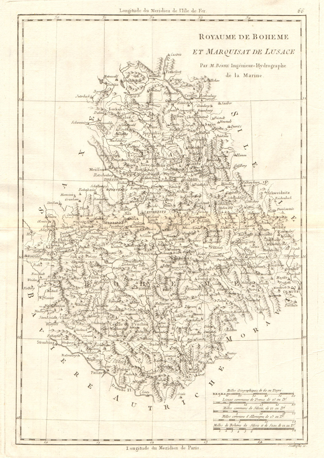 Royaume de Boheme & Marquisat de Lusace. Bohemia Lusatia Czechia. BONNE 1789 map